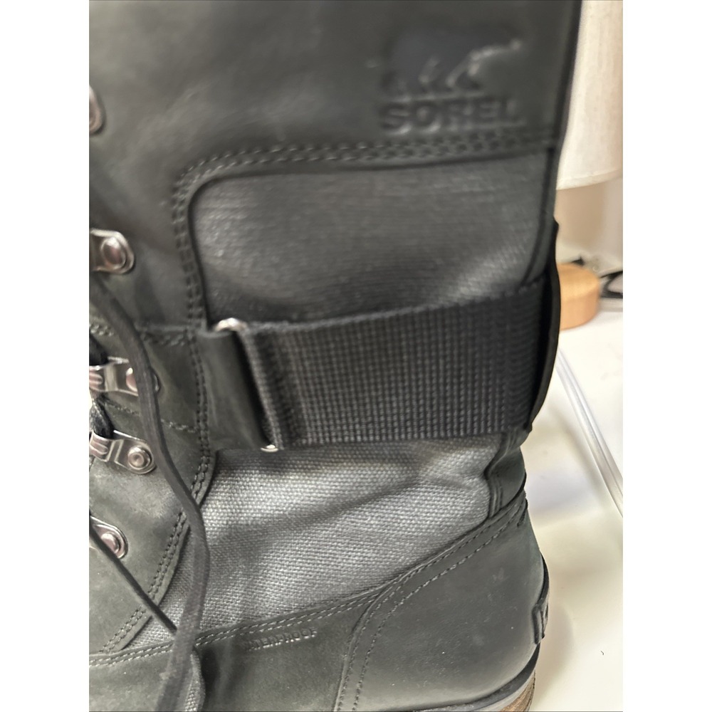 SOREL Emelie Conquest Leather Waterproof Black Combat Boots Women's Sz 10 - Picture 2 of 10